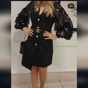 Black Dress with Sequin Sleeves
